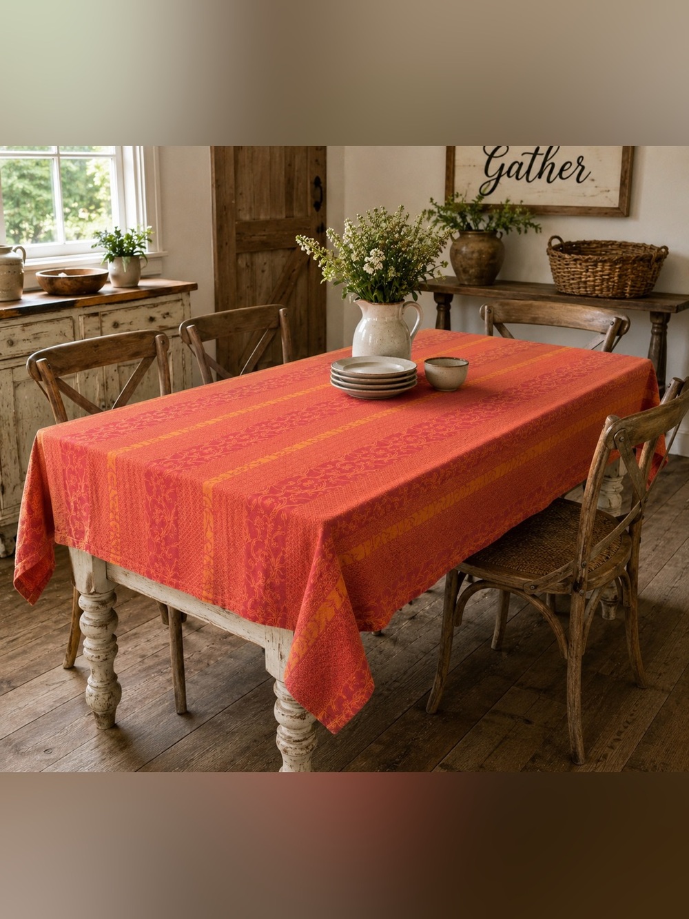 Vintage XOCHI Cotton Linen Tablecloth 64” x 103”